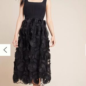 Anthropologie Maeve Floriana Lace Midi Dress Black Size 6 NWT Embroidered
